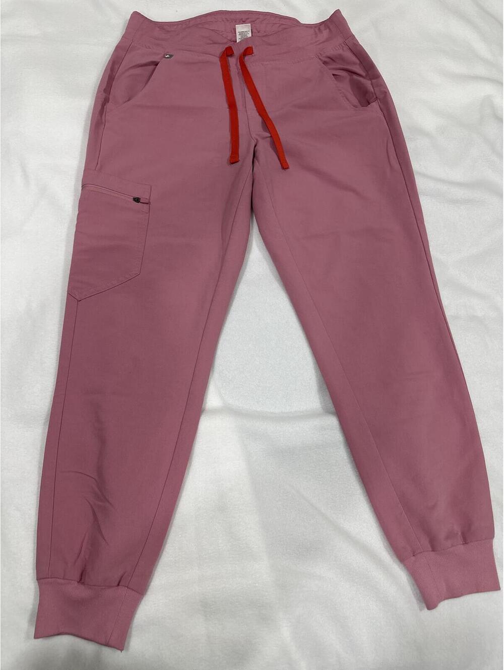 FIGS Technical Collection Pink Scrub Pants with Red Drawstring